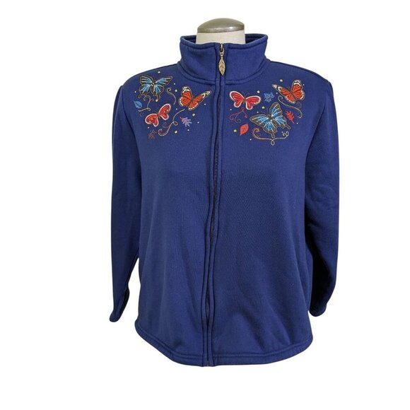 Vintage Womens 18P Full Zip Jacket Black Embroidery Butterflies Soft Shell Retro - Picture 1 of 9